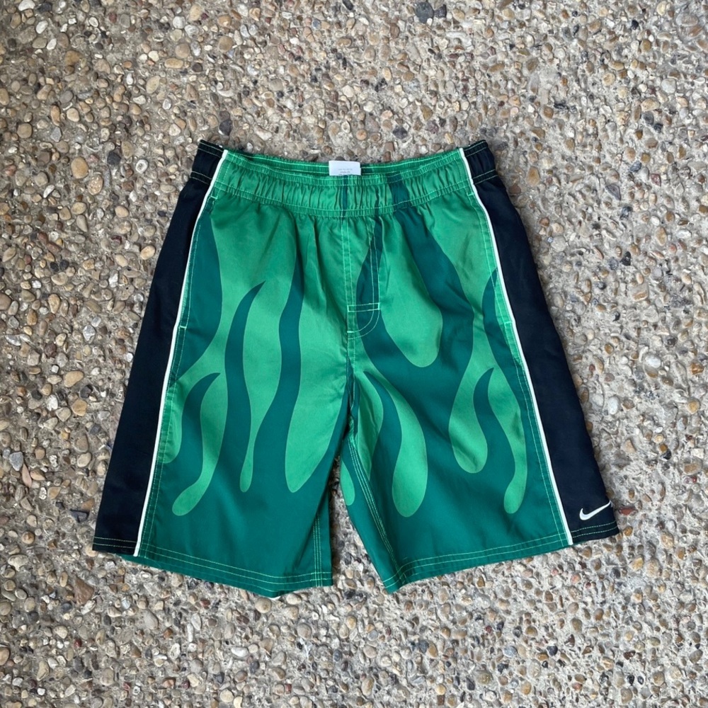 Vintage Nike Green & Black Flame Athletic Shorts